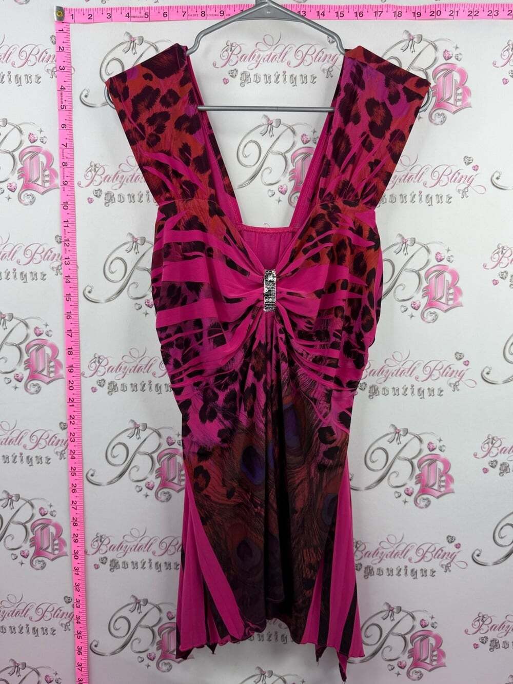 Tank top fairy y2k Sleeveless Fuchsia Animal Print Twist-Front Tank Jewel Accent